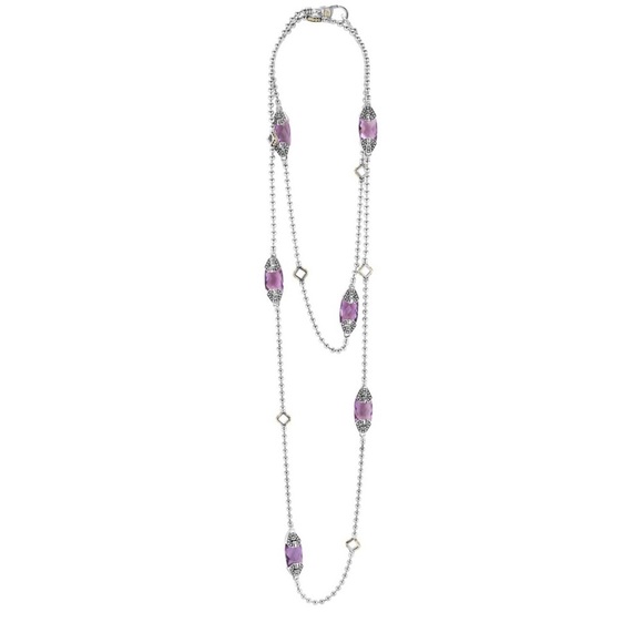 Lagos Six Station Gemstone Necklace Amethyst silver